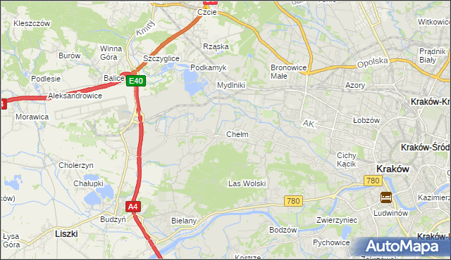 mapa Chełm gmina Kraków, Chełm gmina Kraków na mapie Targeo