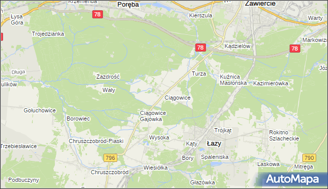 mapa Ciągowice, Ciągowice na mapie Targeo