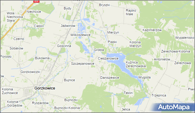 mapa Cieszanowice gmina Gorzkowice, Cieszanowice gmina Gorzkowice na mapie Targeo
