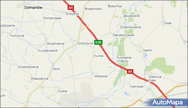 mapa Kurów gmina Wiązów, Kurów gmina Wiązów na mapie Targeo