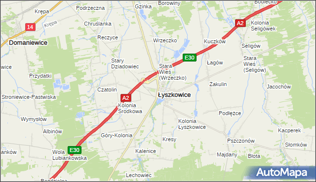 mapa Łyszkowice powiat łowicki, Łyszkowice powiat łowicki na mapie Targeo