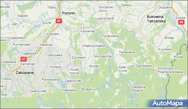 mapa Murzasichle, Murzasichle na mapie Targeo