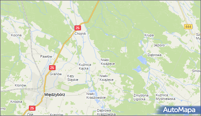 mapa Niwki Książęce gmina Sośnie, Niwki Książęce gmina Sośnie na mapie Targeo