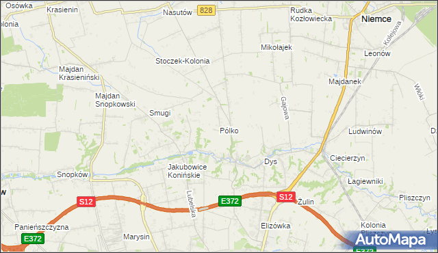 mapa Pólko gmina Niemce, Pólko gmina Niemce na mapie Targeo