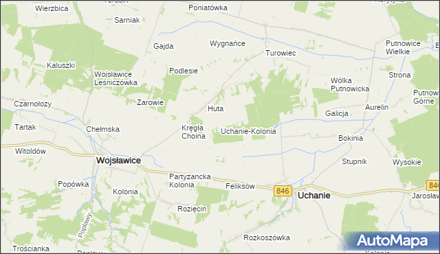 mapa Uchanie-Kolonia, Uchanie-Kolonia na mapie Targeo