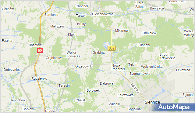 mapa Wiśniówka gmina Siennica, Wiśniówka gmina Siennica na mapie Targeo