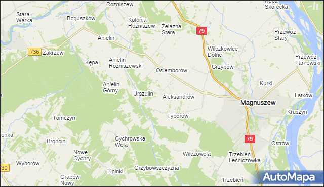 mapa Aleksandrów gmina Magnuszew, Aleksandrów gmina Magnuszew na mapie Targeo
