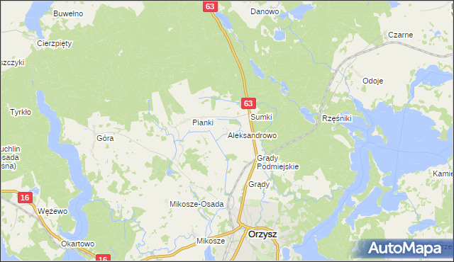 mapa Aleksandrowo gmina Orzysz, Aleksandrowo gmina Orzysz na mapie Targeo