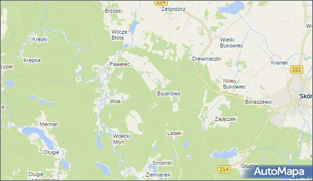 mapa Bojanowo gmina Skórcz, Bojanowo gmina Skórcz na mapie Targeo