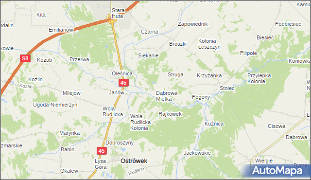 mapa Dąbrowa Miętka, Dąbrowa Miętka na mapie Targeo