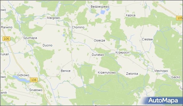 mapa Duniewo, Duniewo na mapie Targeo