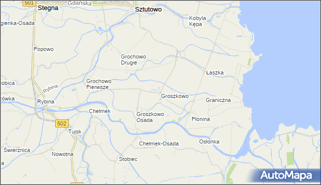 mapa Groszkowo gmina Sztutowo, Groszkowo gmina Sztutowo na mapie Targeo