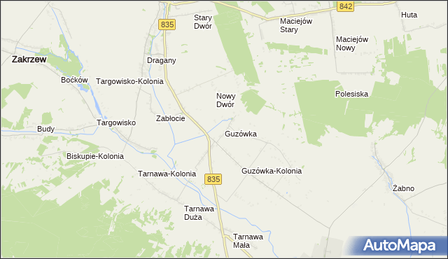 mapa Guzówka gmina Wysokie, Guzówka gmina Wysokie na mapie Targeo