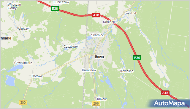 mapa Iłowa powiat żagański, Iłowa powiat żagański na mapie Targeo