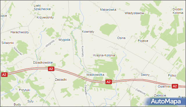 mapa Krasna-Kolonia, Krasna-Kolonia na mapie Targeo