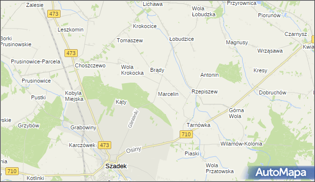 mapa Marcelin gmina Szadek, Marcelin gmina Szadek na mapie Targeo