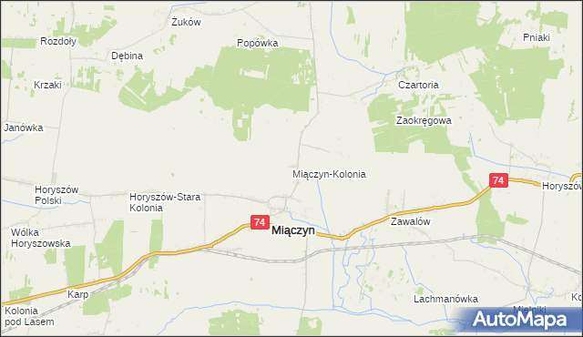 mapa Miączyn-Kolonia, Miączyn-Kolonia na mapie Targeo