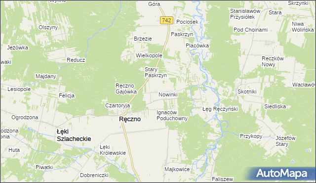 mapa Nowinki gmina Ręczno, Nowinki gmina Ręczno na mapie Targeo