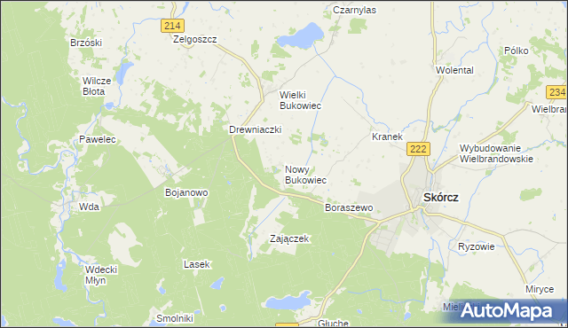 mapa Nowy Bukowiec gmina Skórcz, Nowy Bukowiec gmina Skórcz na mapie Targeo