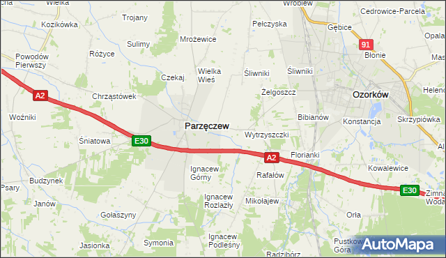 mapa Piaskowice gmina Parzęczew, Piaskowice gmina Parzęczew na mapie Targeo