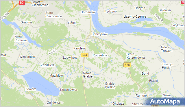 mapa Potrzebna, Potrzebna na mapie Targeo
