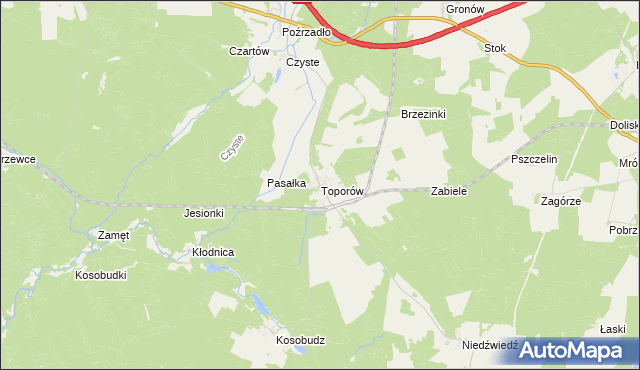 mapa Toporów gmina Łagów, Toporów gmina Łagów na mapie Targeo
