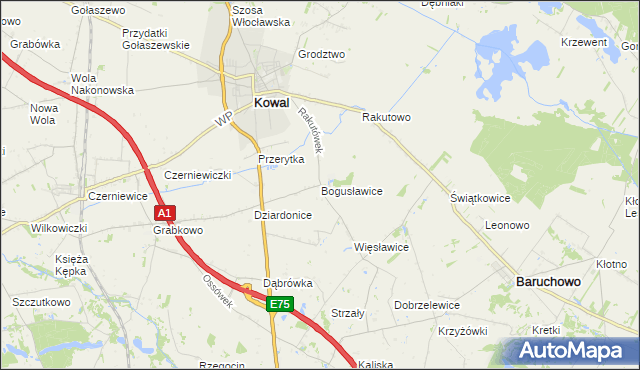 mapa Bogusławice gmina Kowal, Bogusławice gmina Kowal na mapie Targeo