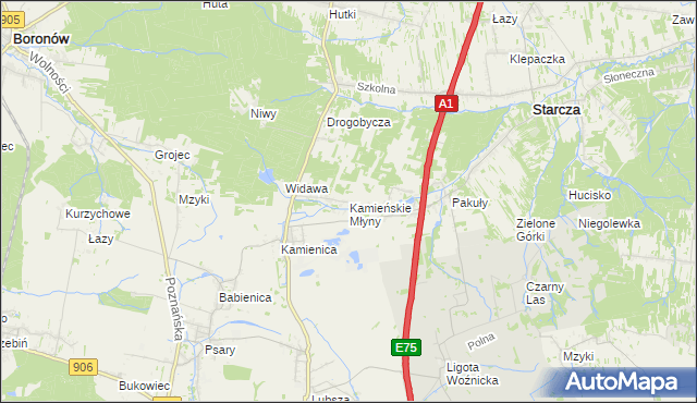 mapa Kamieńskie Młyny, Kamieńskie Młyny na mapie Targeo