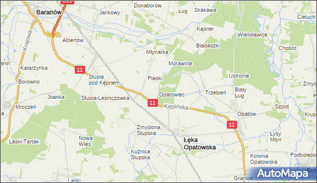 mapa Opatowiec gmina Łęka Opatowska, Opatowiec gmina Łęka Opatowska na mapie Targeo