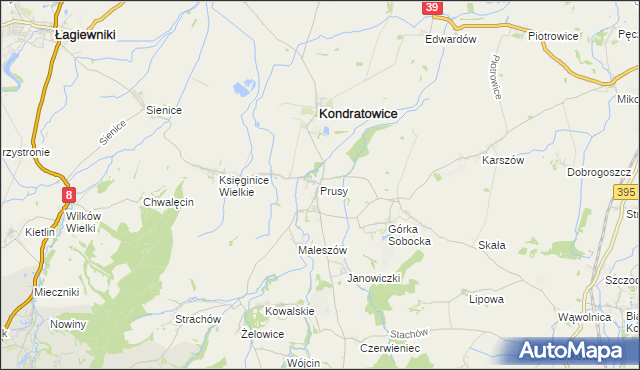 mapa Prusy gmina Kondratowice, Prusy gmina Kondratowice na mapie Targeo