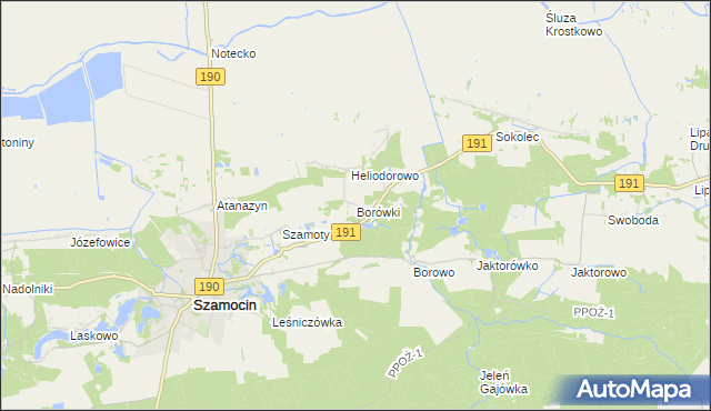 mapa Borówki gmina Szamocin, Borówki gmina Szamocin na mapie Targeo