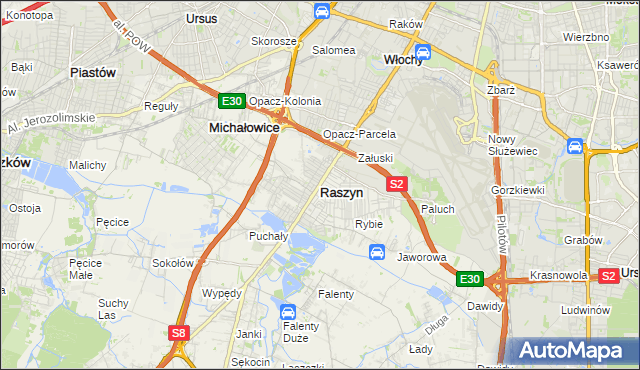 mapa Raszyn powiat pruszkowski, Raszyn powiat pruszkowski na mapie Targeo