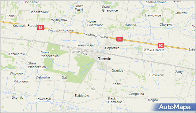 mapa Teresin powiat sochaczewski, Teresin powiat sochaczewski na mapie Targeo