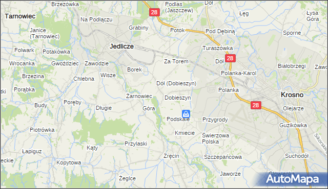 mapa Dobieszyn gmina Jedlicze, Dobieszyn gmina Jedlicze na mapie Targeo