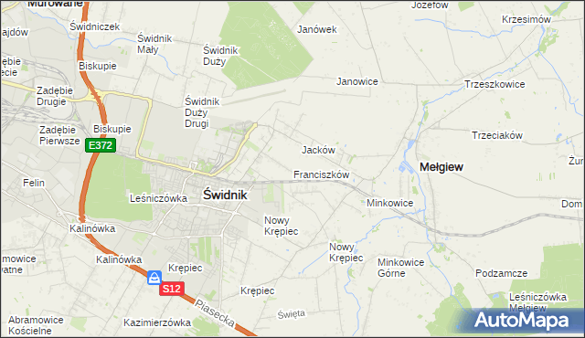 mapa Franciszków gmina Mełgiew, Franciszków gmina Mełgiew na mapie Targeo