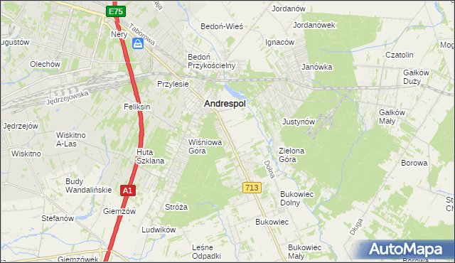 mapa Kraszew gmina Andrespol, Kraszew gmina Andrespol na mapie Targeo