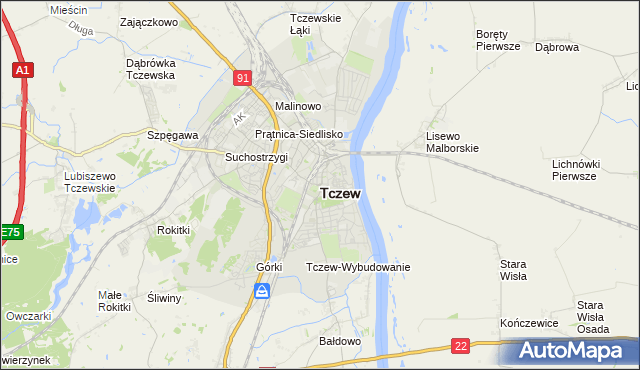 mapa Tczew, Tczew na mapie Targeo