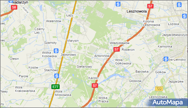 mapa Antoninów gmina Piaseczno, Antoninów gmina Piaseczno na mapie Targeo