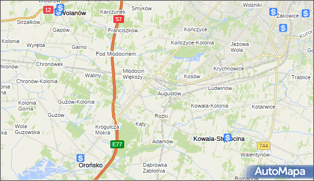 mapa Augustów gmina Kowala, Augustów gmina Kowala na mapie Targeo