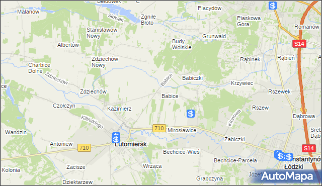 mapa Babice gmina Lutomiersk, Babice gmina Lutomiersk na mapie Targeo