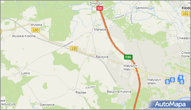 mapa Baczyna gmina Lubiszyn, Baczyna gmina Lubiszyn na mapie Targeo