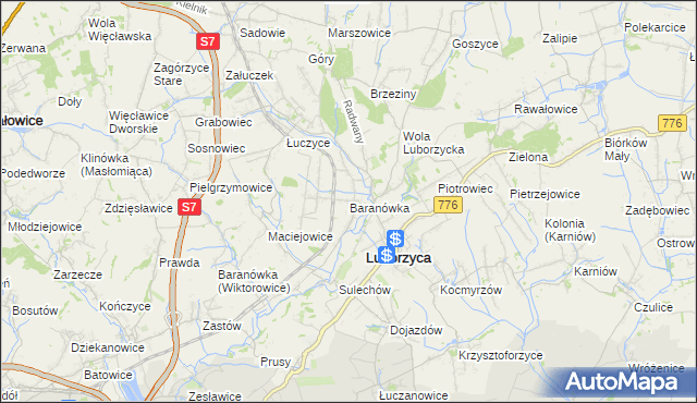 mapa Baranówka gmina Kocmyrzów-Luborzyca, Baranówka gmina Kocmyrzów-Luborzyca na mapie Targeo