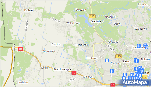 mapa Bezrzecze, Bezrzecze na mapie Targeo