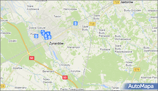 mapa Bieganów gmina Jaktorów, Bieganów gmina Jaktorów na mapie Targeo