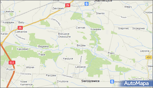 mapa Bilczew gmina Sieroszewice, Bilczew gmina Sieroszewice na mapie Targeo
