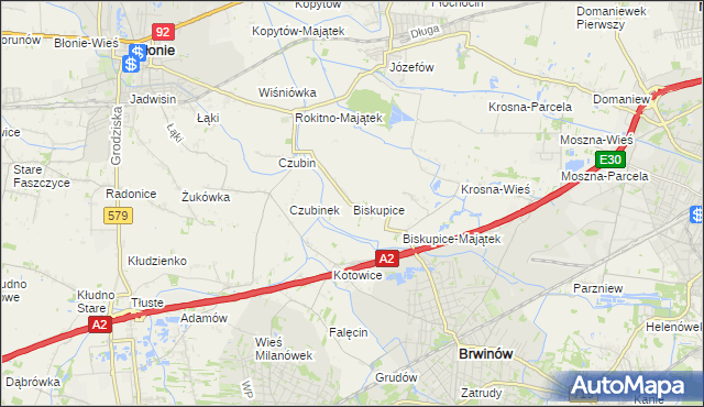 mapa Biskupice gmina Brwinów, Biskupice gmina Brwinów na mapie Targeo