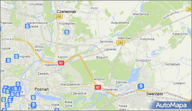 mapa Bogucin gmina Swarzędz, Bogucin gmina Swarzędz na mapie Targeo