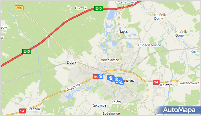 mapa Bolesławice gmina Bolesławiec, Bolesławice gmina Bolesławiec na mapie Targeo