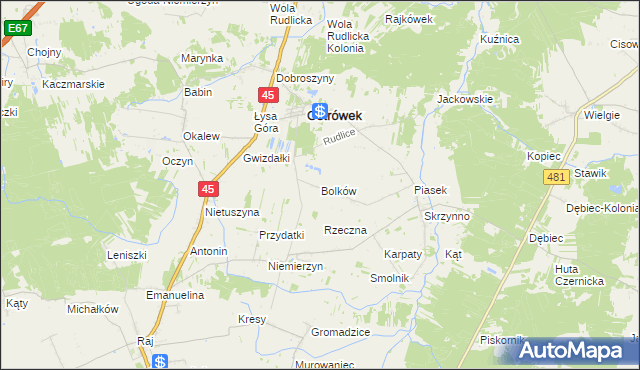 mapa Bolków gmina Ostrówek, Bolków gmina Ostrówek na mapie Targeo