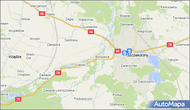 mapa Bonowice, Bonowice na mapie Targeo